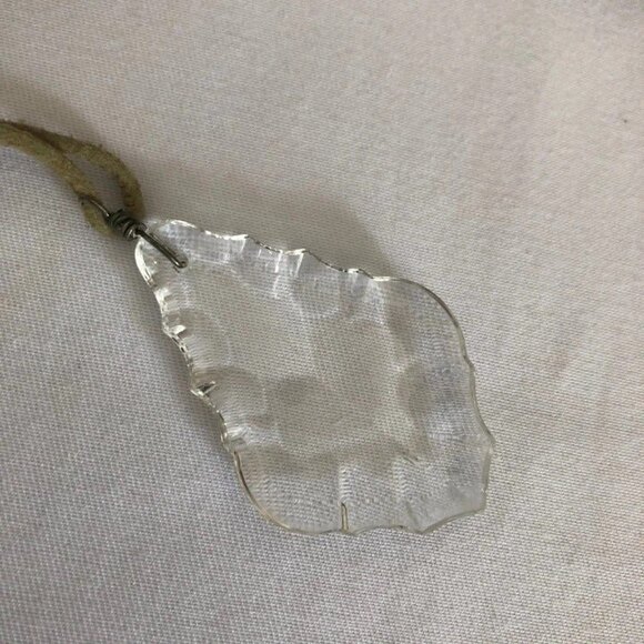 Faceted Clear Pendant on Tan Leather Necklace - Picture 7 of 10